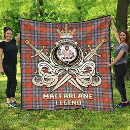 ScotsTee Shop Scottish MacFarlane Ancient Clan Crest Tartan Quilt The Golden Sword of Courageous Legacy Quilt