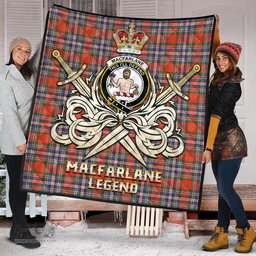 ScotsTee Shop Scottish MacFarlane Ancient Clan Crest Tartan Quilt The Golden Sword of Courageous Legacy Quilt