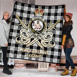 ScotsTee Shop Scottish MacFarlane Black White Clan Crest Tartan Quilt The Golden Sword of Courageous Legacy Quilt