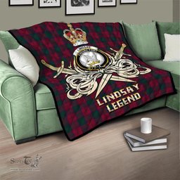 ScotsTee Shop Scottish Lindsay Clan Crest Tartan Quilt The Golden Sword of Courageous Legacy Quilt