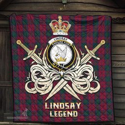 ScotsTee Shop Scottish Lindsay Clan Crest Tartan Quilt The Golden Sword of Courageous Legacy Quilt
