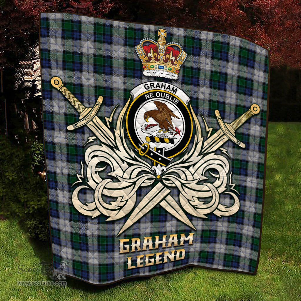 ScotsTee Shop Scottish Graham Dress Clan Crest Tartan Quilt The Golden Sword of Courageous Legacy Quilt