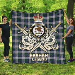 ScotsTee Shop Scottish Graham Dress Clan Crest Tartan Quilt The Golden Sword of Courageous Legacy Quilt