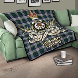 ScotsTee Shop Scottish Graham Dress Clan Crest Tartan Quilt The Golden Sword of Courageous Legacy Quilt