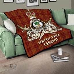 ScotsTee Shop Scottish Hamilton Red Clan Crest Tartan Quilt The Golden Sword of Courageous Legacy Quilt