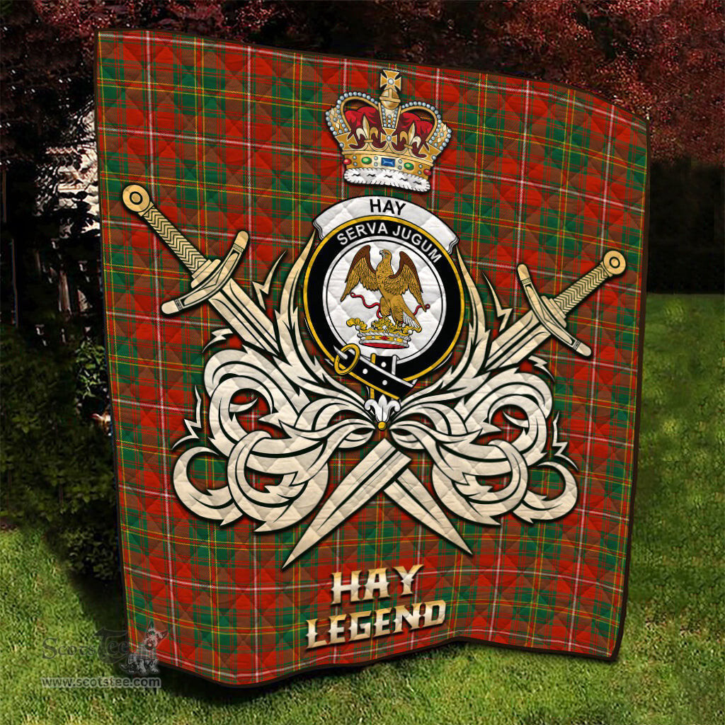 ScotsTee Shop Scottish Hay Ancient Clan Crest Tartan Quilt The Golden Sword of Courageous Legacy Quilt