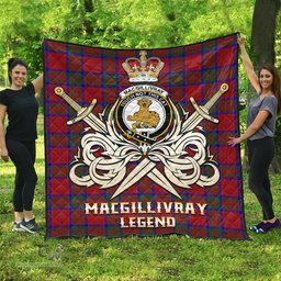ScotsTee Shop Scottish MacGillivray Clan Crest Tartan Quilt The Golden Sword of Courageous Legacy Quilt