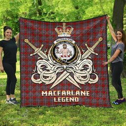 ScotsTee Shop Scottish MacFarlane Red Clan Crest Tartan Quilt The Golden Sword of Courageous Legacy Quilt