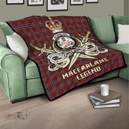 ScotsTee Shop Scottish MacFarlane Red Clan Crest Tartan Quilt The Golden Sword of Courageous Legacy Quilt