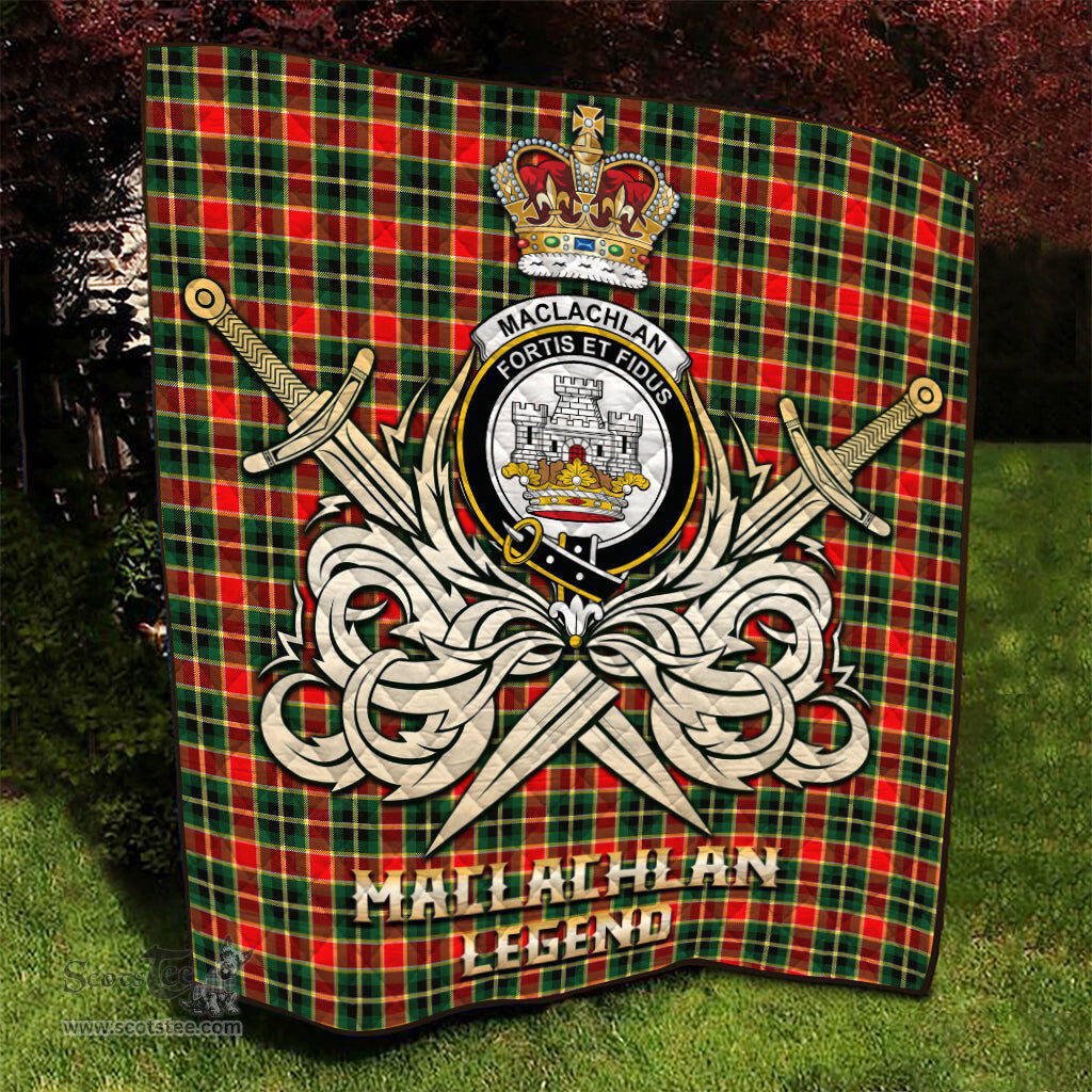 ScotsTee Shop Scottish MacLachlan Hunting Modern Clan Crest Tartan Quilt The Golden Sword of Courageous Legacy Quilt