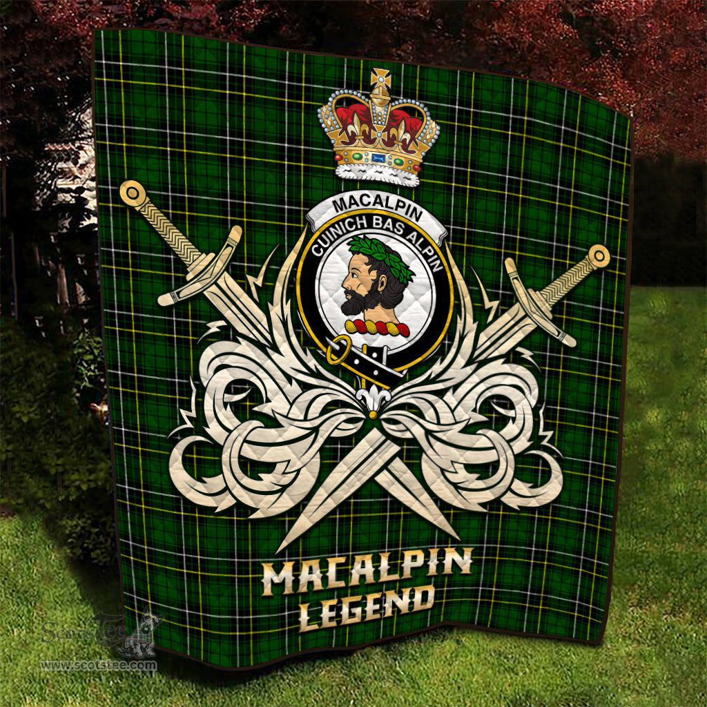 ScotsTee Shop Scottish MacAlpin Modern Clan Crest Tartan Quilt The Golden Sword of Courageous Legacy Quilt