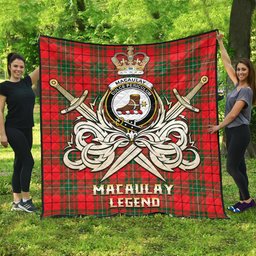 ScotsTee Shop Scottish MacAulay Modern Clan Crest Tartan Quilt The Golden Sword of Courageous Legacy Quilt