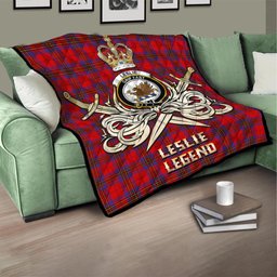 ScotsTee Shop Scottish Leslie Modern Clan Crest Tartan Quilt The Golden Sword of Courageous Legacy Quilt