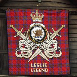 ScotsTee Shop Scottish Leslie Modern Clan Crest Tartan Quilt The Golden Sword of Courageous Legacy Quilt