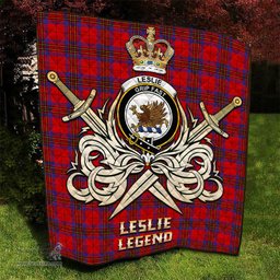ScotsTee Shop Scottish Leslie Modern Clan Crest Tartan Quilt The Golden Sword of Courageous Legacy Quilt