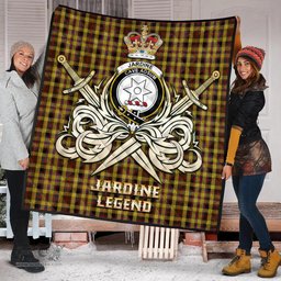 ScotsTee Shop Scottish Jardine Clan Crest Tartan Quilt The Golden Sword of Courageous Legacy Quilt