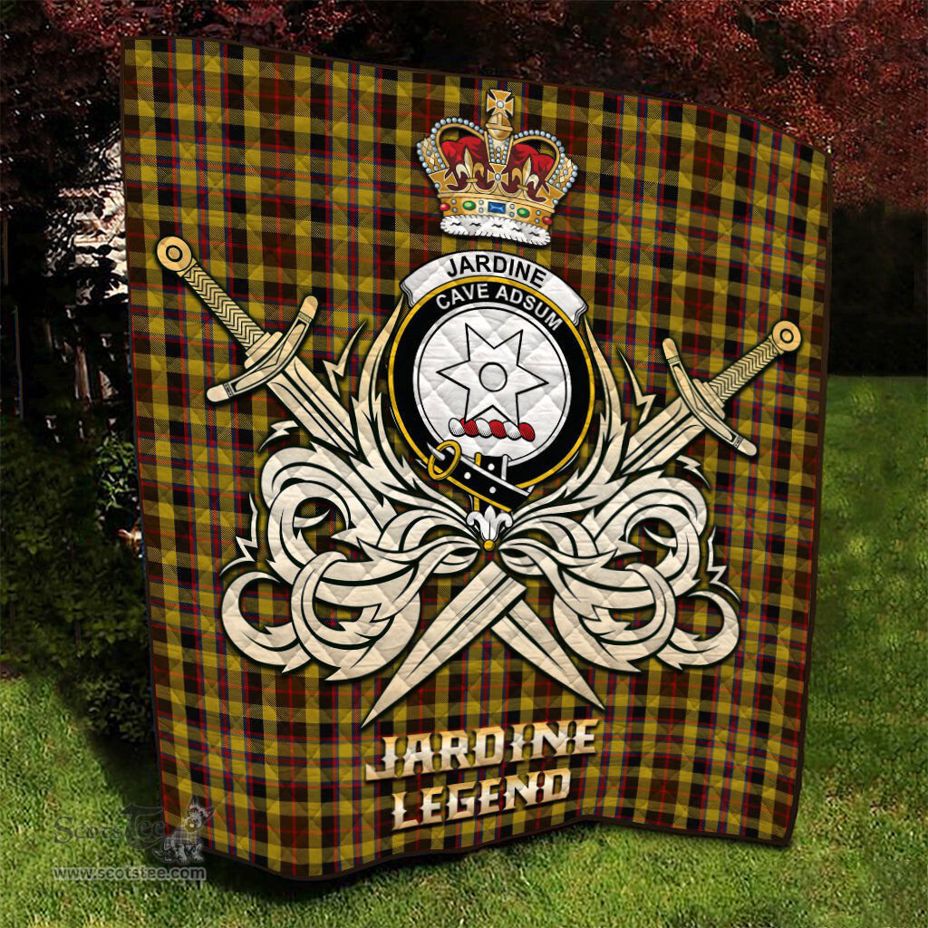ScotsTee Shop Scottish Jardine Clan Crest Tartan Quilt The Golden Sword of Courageous Legacy Quilt