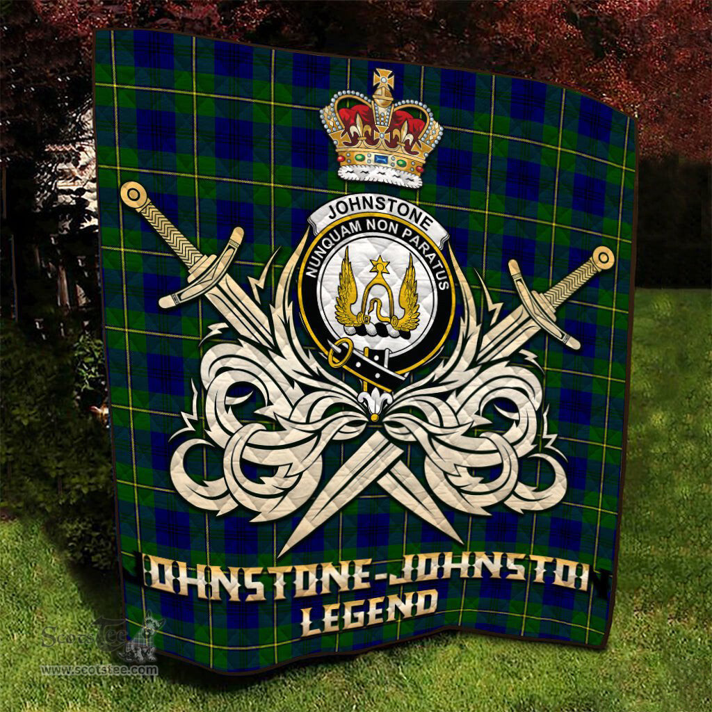 ScotsTee Shop Scottish Johnstone-Johnston Modern Clan Crest Tartan Quilt The Golden Sword of Courageous Legacy Quilt