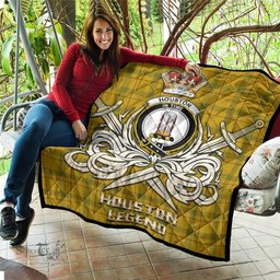 ScotsTee Shop Scottish Houston Clan Crest Tartan Quilt The Golden Sword of Courageous Legacy Quilt