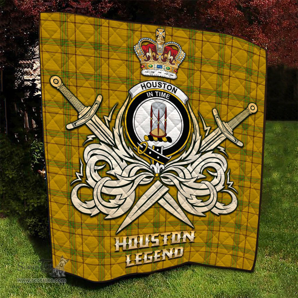 ScotsTee Shop Scottish Houston Clan Crest Tartan Quilt The Golden Sword of Courageous Legacy Quilt