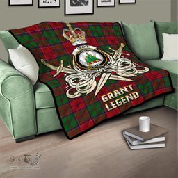 ScotsTee Shop Scottish Grant Clan Crest Tartan Quilt The Golden Sword of Courageous Legacy Quilt