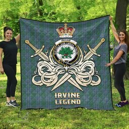 ScotsTee Shop Scottish Irvine of Drum Clan Crest Tartan Quilt The Golden Sword of Courageous Legacy Quilt