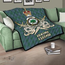 ScotsTee Shop Scottish Irvine of Drum Clan Crest Tartan Quilt The Golden Sword of Courageous Legacy Quilt