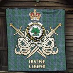 ScotsTee Shop Scottish Irvine of Drum Clan Crest Tartan Quilt The Golden Sword of Courageous Legacy Quilt