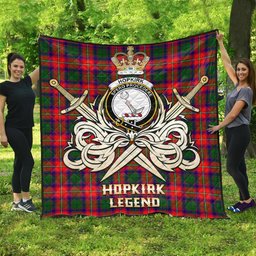 ScotsTee Shop Scottish Hopkirk Clan Crest Tartan Quilt The Golden Sword of Courageous Legacy Quilt