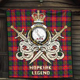 ScotsTee Shop Scottish Hopkirk Clan Crest Tartan Quilt The Golden Sword of Courageous Legacy Quilt
