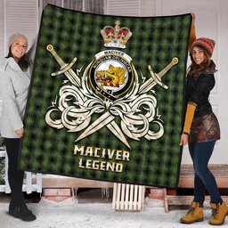 ScotsTee Shop Scottish MacIver Hunting Clan Crest Tartan Quilt The Golden Sword of Courageous Legacy Quilt