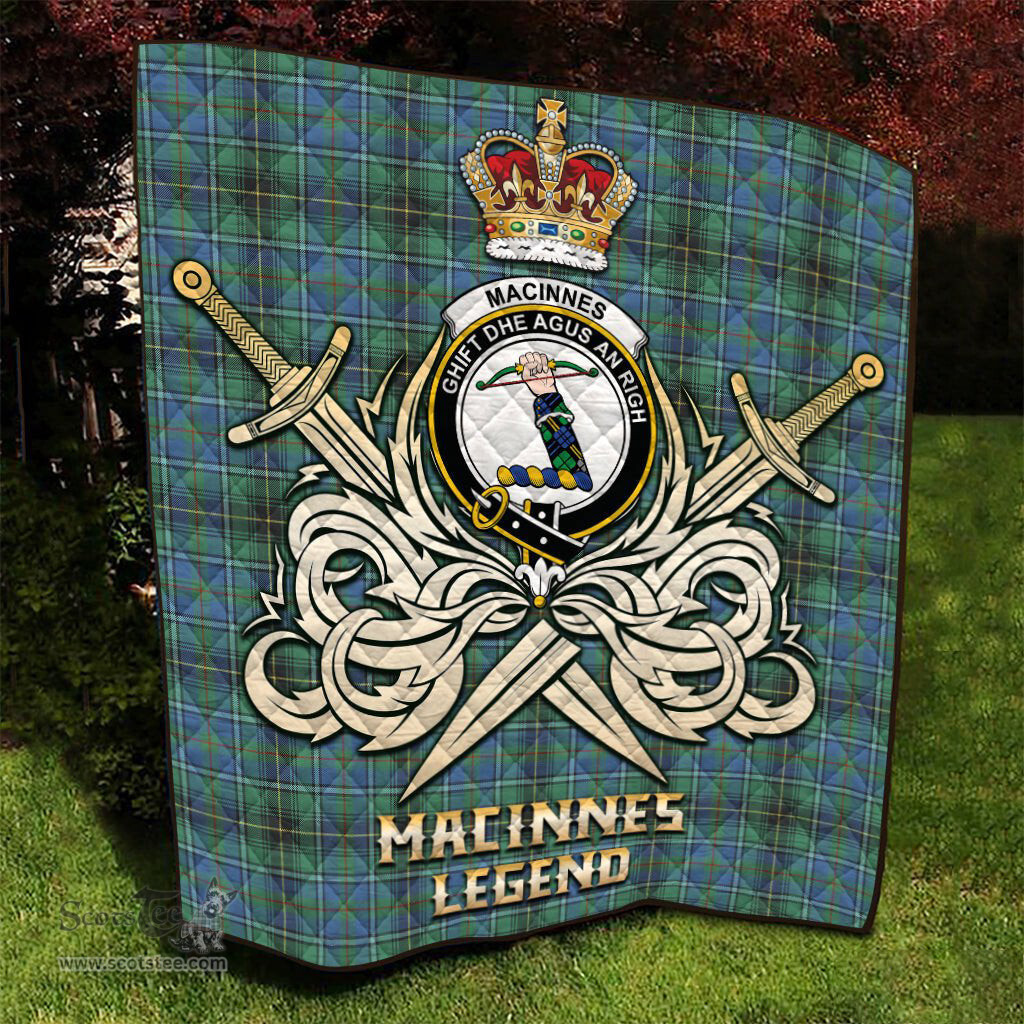 ScotsTee Shop Scottish MacInnes Ancient Clan Crest Tartan Quilt The Golden Sword of Courageous Legacy Quilt