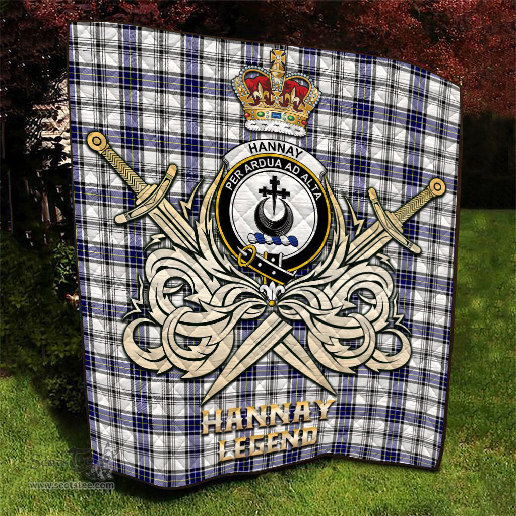 ScotsTee Shop Scottish Hannay Modern Clan Crest Tartan Quilt The Golden Sword of Courageous Legacy Quilt