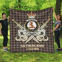 ScotsTee Shop Scottish Sutherland Weathered Clan Crest Tartan Quilt The Golden Sword of Courageous Legacy Quilt