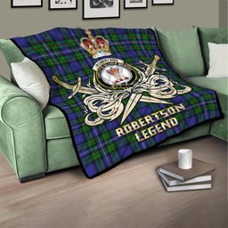 ScotsTee Shop Scottish Robertson Hunting Modern Clan Crest Tartan Quilt The Golden Sword of Courageous Legacy Quilt