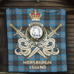 ScotsTee Shop Scottish Horsburgh Clan Crest Tartan Quilt The Golden Sword of Courageous Legacy Quilt