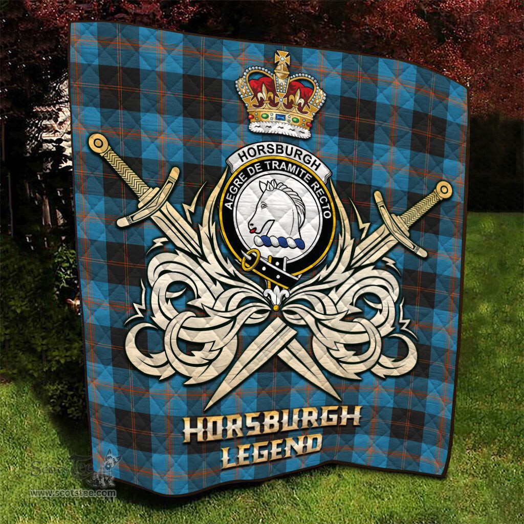 ScotsTee Shop Scottish Horsburgh Clan Crest Tartan Quilt The Golden Sword of Courageous Legacy Quilt