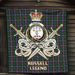 ScotsTee Shop Scottish Russell Clan Crest Tartan Quilt The Golden Sword of Courageous Legacy Quilt