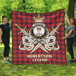 ScotsTee Shop Scottish Robertson Modern Clan Crest Tartan Quilt The Golden Sword of Courageous Legacy Quilt