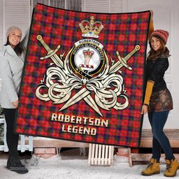 ScotsTee Shop Scottish Robertson Modern Clan Crest Tartan Quilt The Golden Sword of Courageous Legacy Quilt