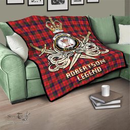 ScotsTee Shop Scottish Robertson Modern Clan Crest Tartan Quilt The Golden Sword of Courageous Legacy Quilt