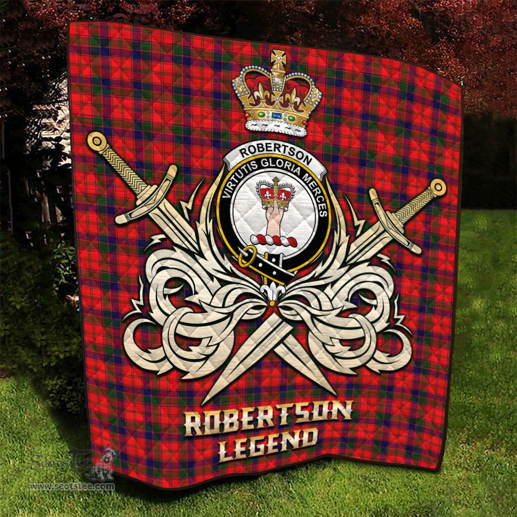 ScotsTee Shop Scottish Robertson Modern Clan Crest Tartan Quilt The Golden Sword of Courageous Legacy Quilt