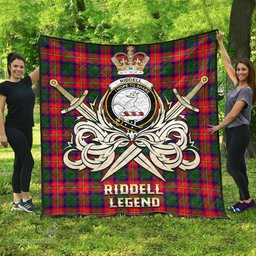 ScotsTee Shop Scottish Riddell Clan Crest Tartan Quilt The Golden Sword of Courageous Legacy Quilt