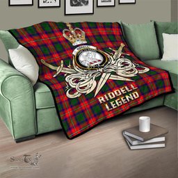 ScotsTee Shop Scottish Riddell Clan Crest Tartan Quilt The Golden Sword of Courageous Legacy Quilt