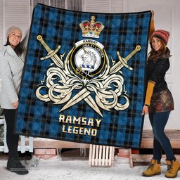 ScotsTee Shop Scottish Ramsay Blue Hunting Clan Crest Tartan Quilt The Golden Sword of Courageous Legacy Quilt