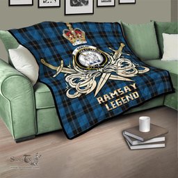 ScotsTee Shop Scottish Ramsay Blue Hunting Clan Crest Tartan Quilt The Golden Sword of Courageous Legacy Quilt