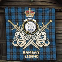 ScotsTee Shop Scottish Ramsay Blue Hunting Clan Crest Tartan Quilt The Golden Sword of Courageous Legacy Quilt