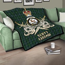 ScotsTee Shop Scottish Scott Hunting Clan Crest Tartan Quilt The Golden Sword of Courageous Legacy Quilt
