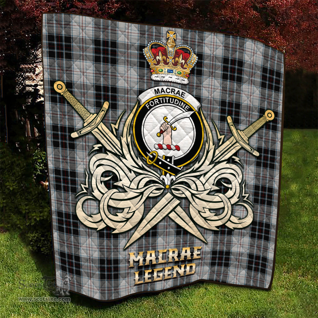 ScotsTee Shop Scottish MacRae Dress Clan Crest Tartan Quilt The Golden Sword of Courageous Legacy Quilt