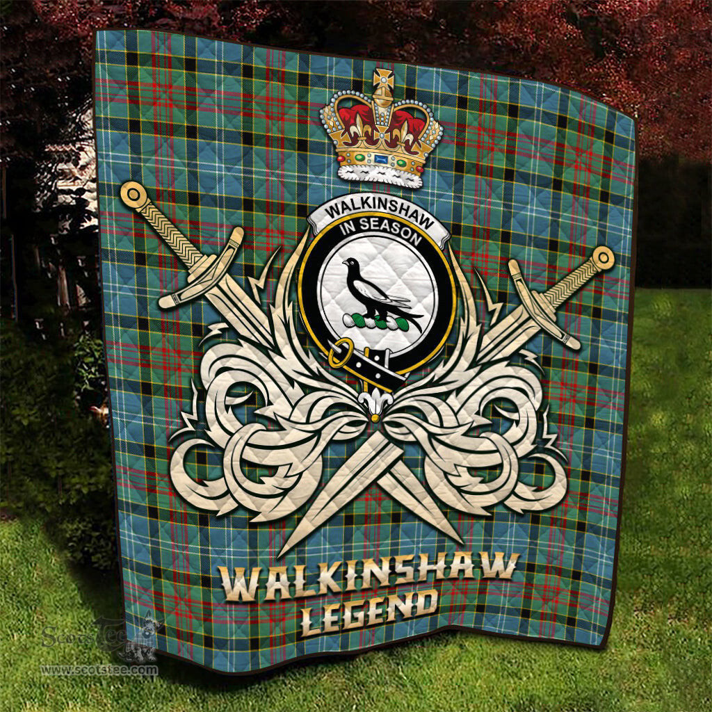 ScotsTee Shop Scottish Walkinshaw Clan Crest Tartan Quilt The Golden Sword of Courageous Legacy Quilt